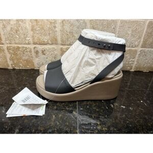 Crocs Brooklyn Ankle Strap Wedge Black / Mushroom 209406-07H Women's Size 8